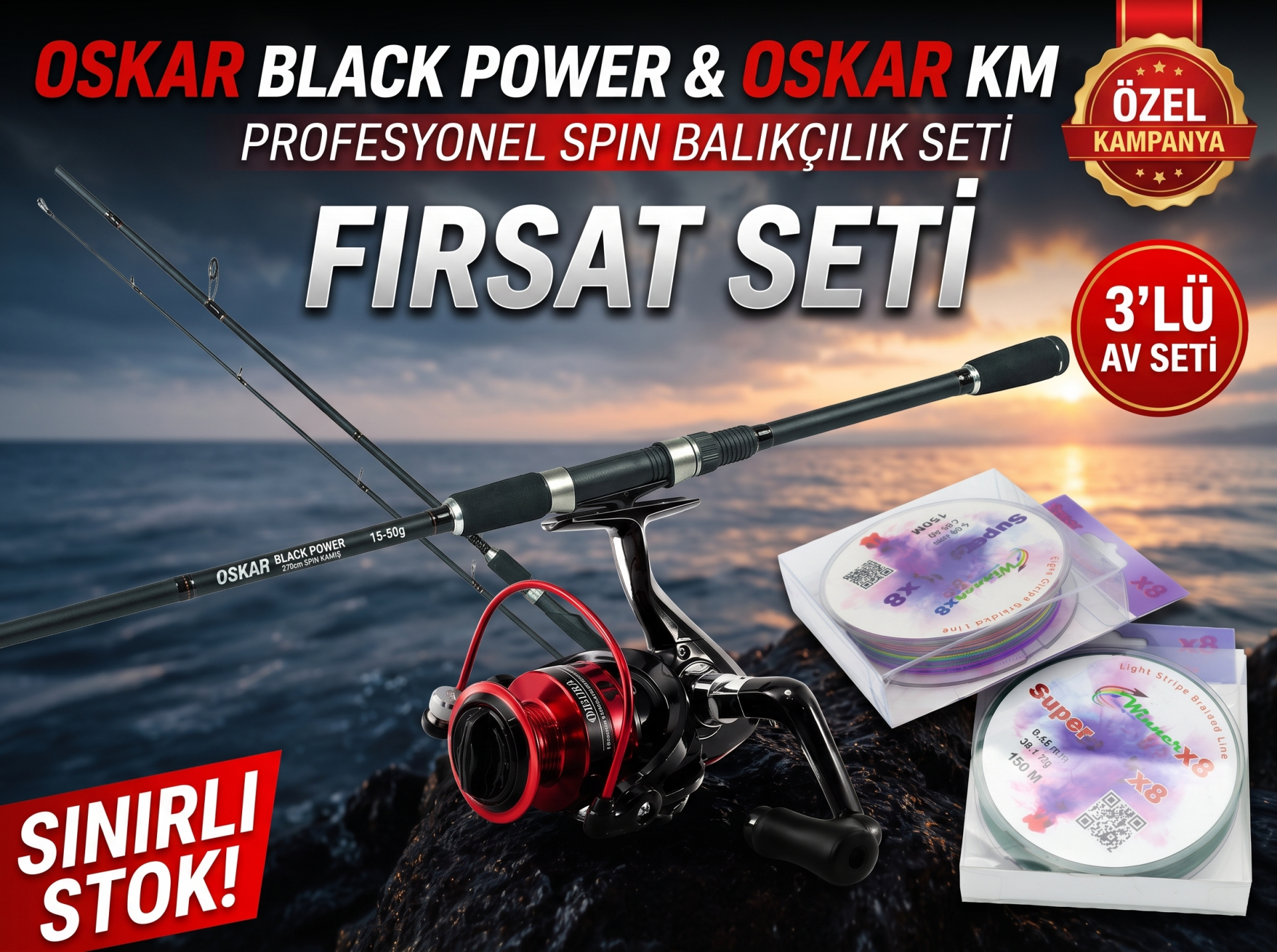 Oskar Black Power 270CM Profesyonel Spin Takımı (3'lü Set)