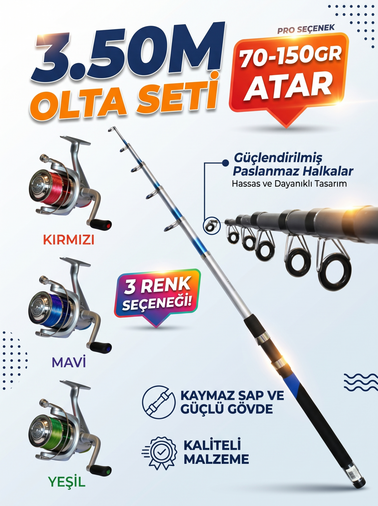 Captain Dorado 3.50m Olta Kamışı ve Cnocker 6000 Misinalı Olta Makinesi Seti