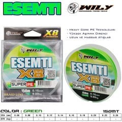 Wily Esemti 8 Kat İp Misina 150 mt Yeşil