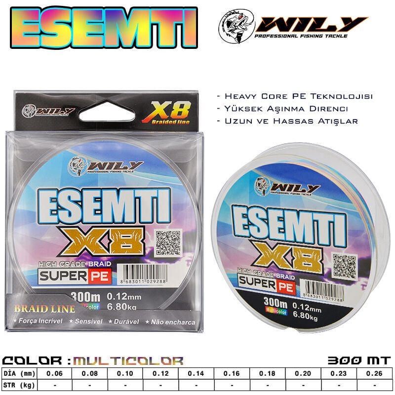 Wily Esemti 8 Kat İp Misina 300 mt Multi Color