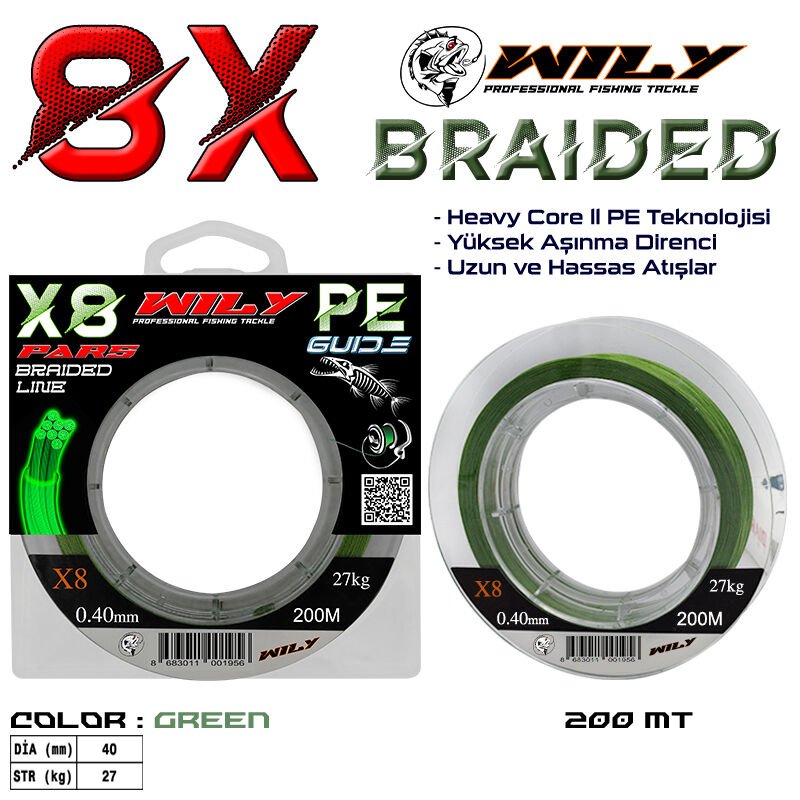 Wily Pars 8 Kat İp Misina 200 mt Yeşil